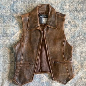 VINTAGE Genuine Leather Brown Vest Small